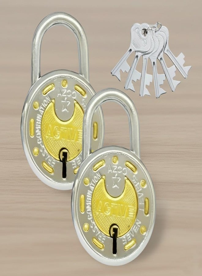 ONEPRO قفلان صغيران الحجم من Active Special، 6 مفاتيح متطابقة، 52 مم - 7 أذرع، قفل مزدوج بطلاء كروم فضي (عبوة من قطعتين) - Image 1